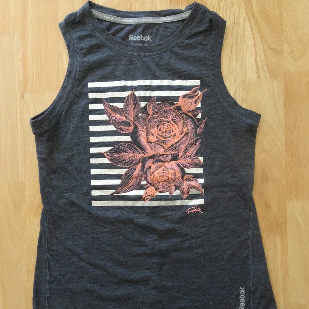 Reebok Woman's Small Tank Top Grey Sleeveless Floral print